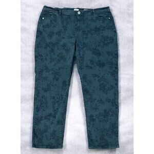 J Jill Denim Jeans Women's Size 18 Green Floral Authentic Fit Slim Ankle Stretch